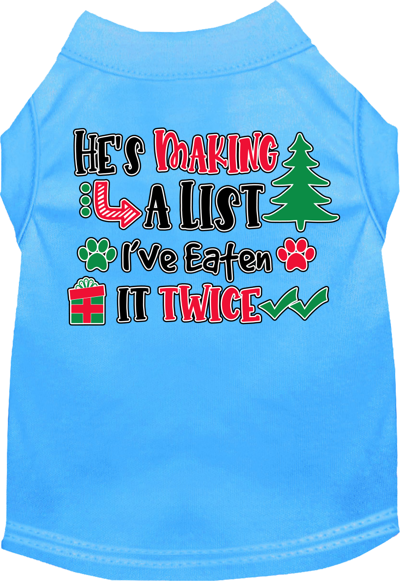 He's Making a List... Screen Print Dog Shirt Bermuda Blue Size SM